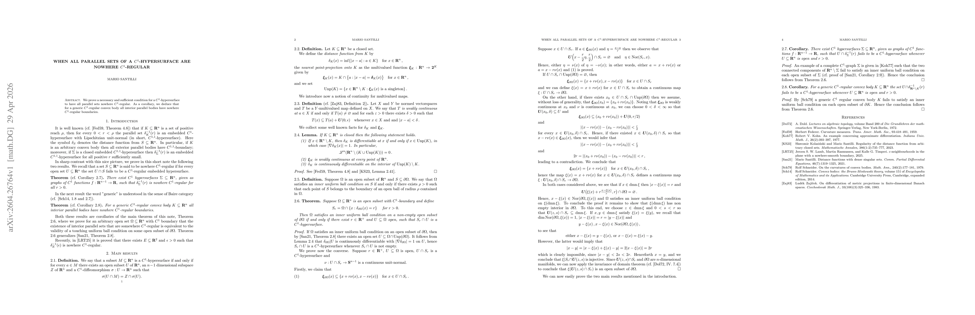 Thumbnail for When all parallel sets of a $ C^1 $-hypersurface are nowhere $ C^1 $-regular