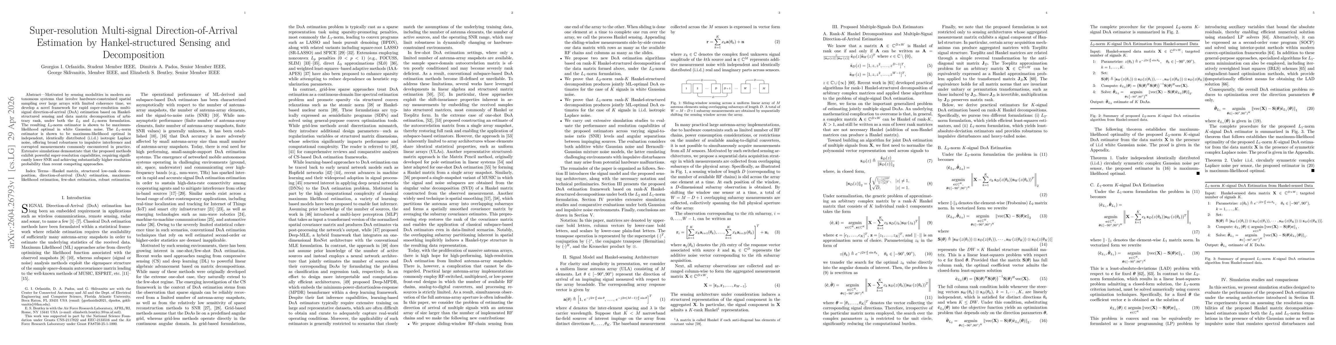 Thumbnail for Super-resolution Multi-signal Direction-of-Arrival Estimation by Hankel-structured Sensing and Decomposition