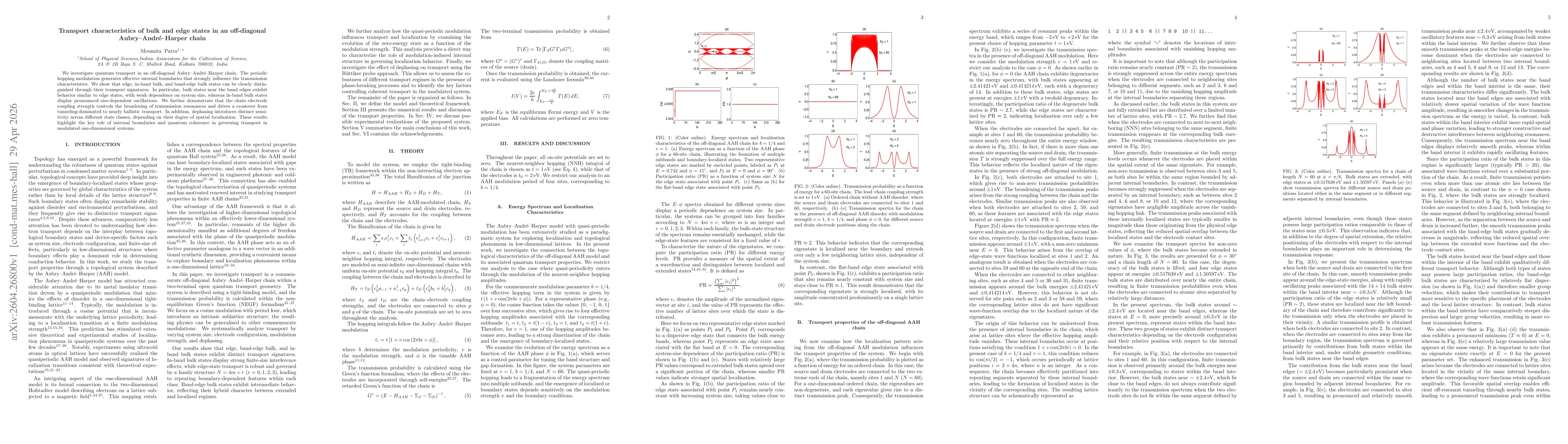 Thumbnail for Transport characteristics of bulk and edge states in an off-diagonal Aubry--André--Harper chain