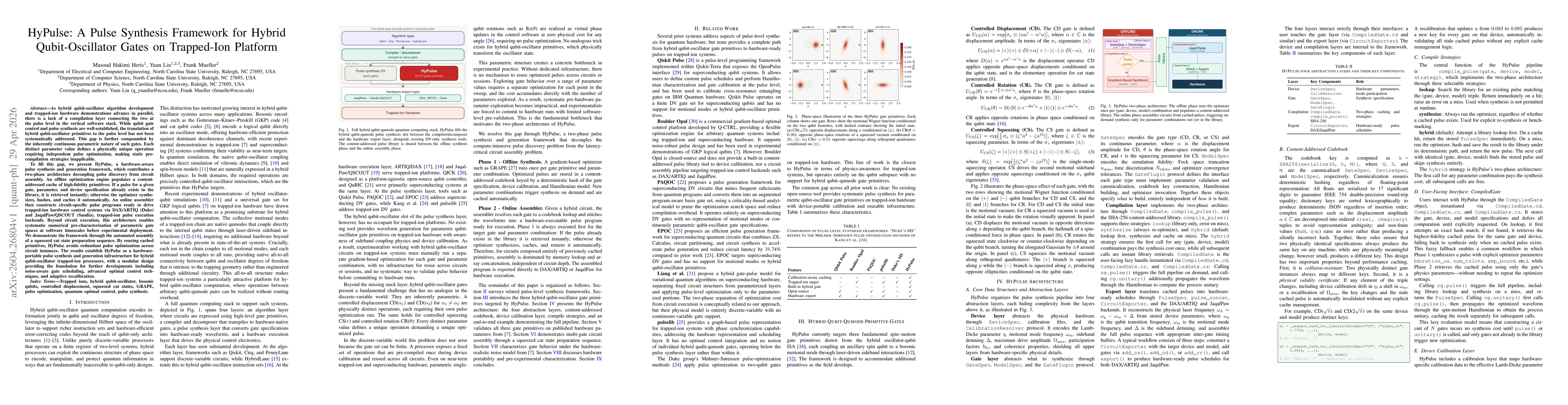 Thumbnail for HyPulse: A Pulse Synthesis Framework for Hybrid Qubit-Oscillator Gates on Trapped-Ion Platform