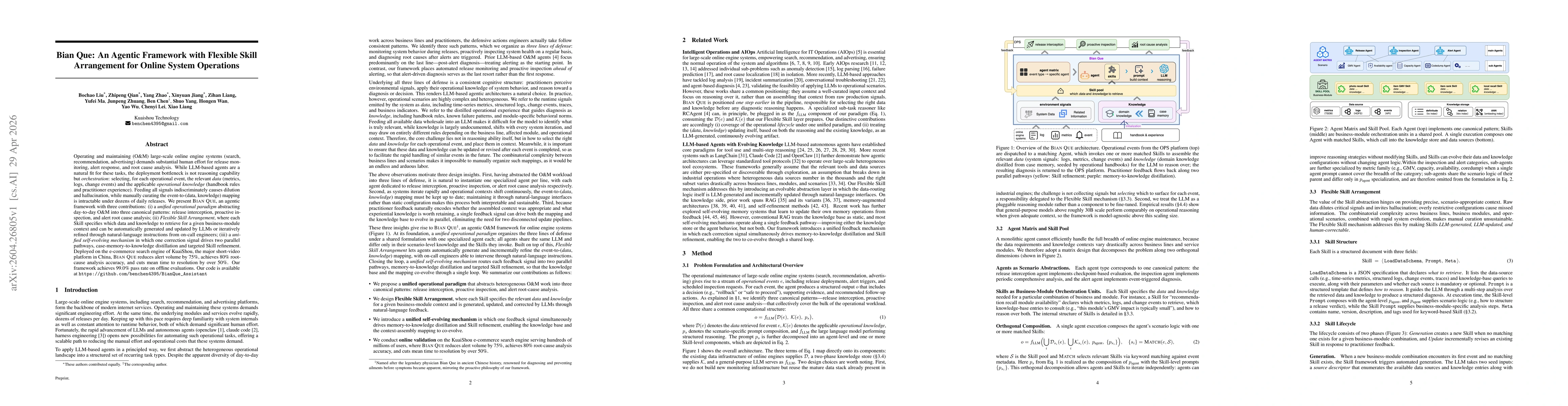 Thumbnail for Bian Que: An Agentic Framework with Flexible Skill Arrangement for Online System Operations