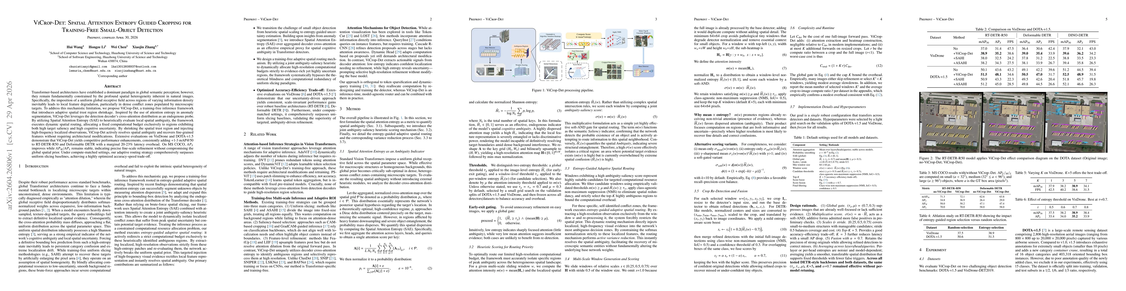 Thumbnail for ViCrop-Det: Spatial Attention Entropy Guided Cropping for Training-Free Small-Object Detection