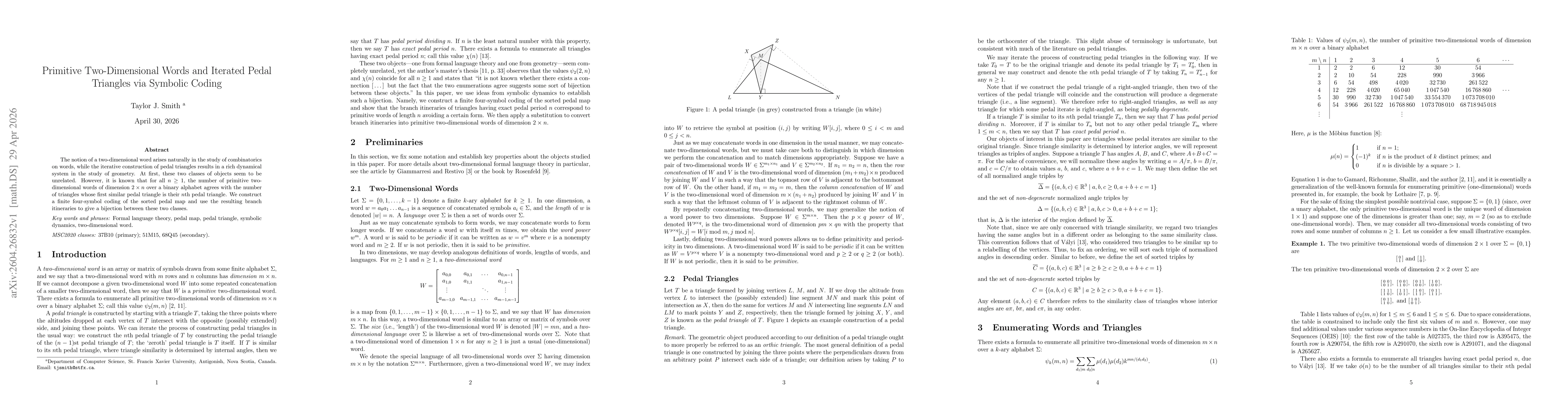 Thumbnail for Primitive Two-Dimensional Words and Iterated Pedal Triangles via Symbolic Coding