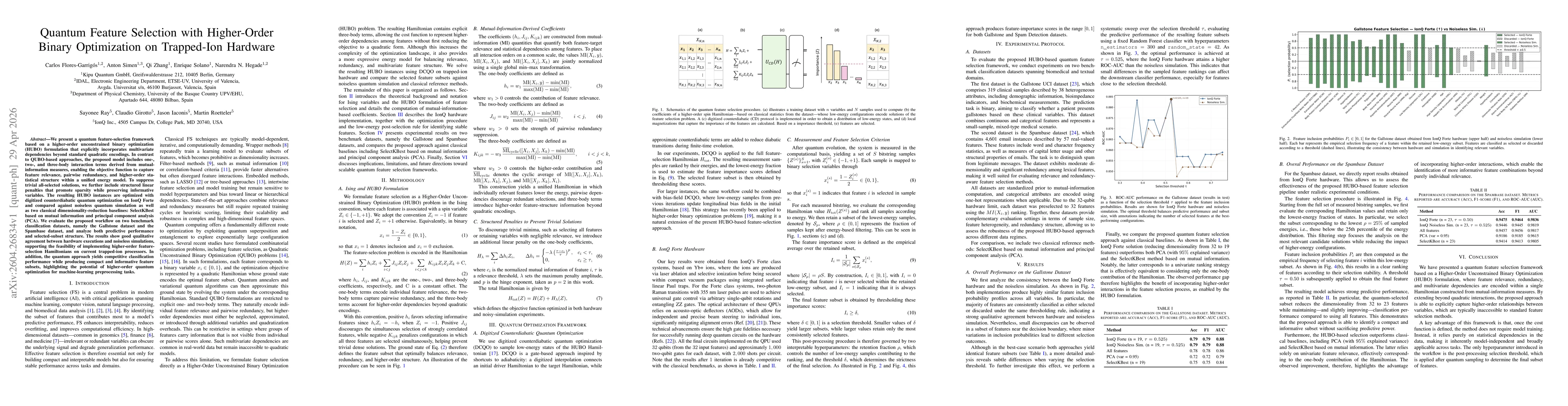 Thumbnail for Quantum Feature Selection with Higher-Order Binary Optimization on Trapped-Ion Hardware