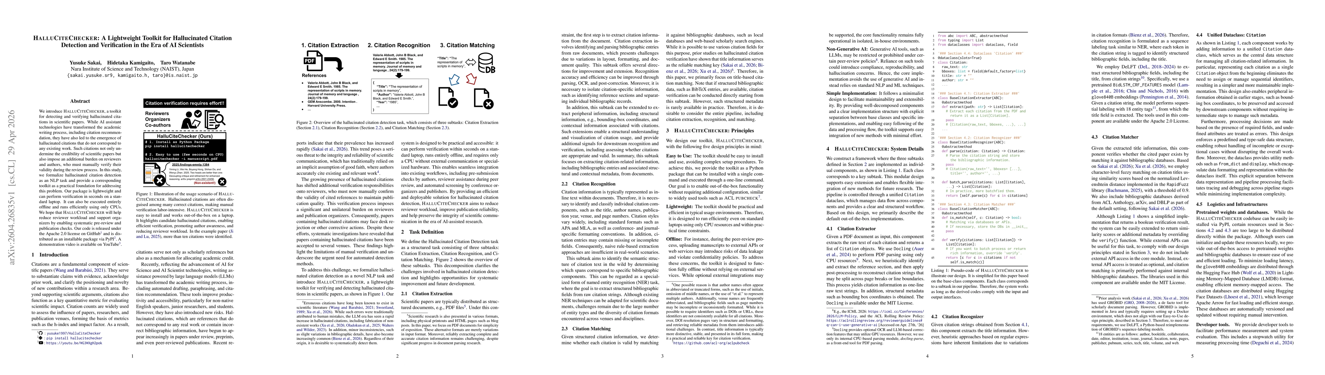 Thumbnail for HalluCiteChecker: A Lightweight Toolkit for Hallucinated Citation Detection and Verification in the Era of AI Scientists