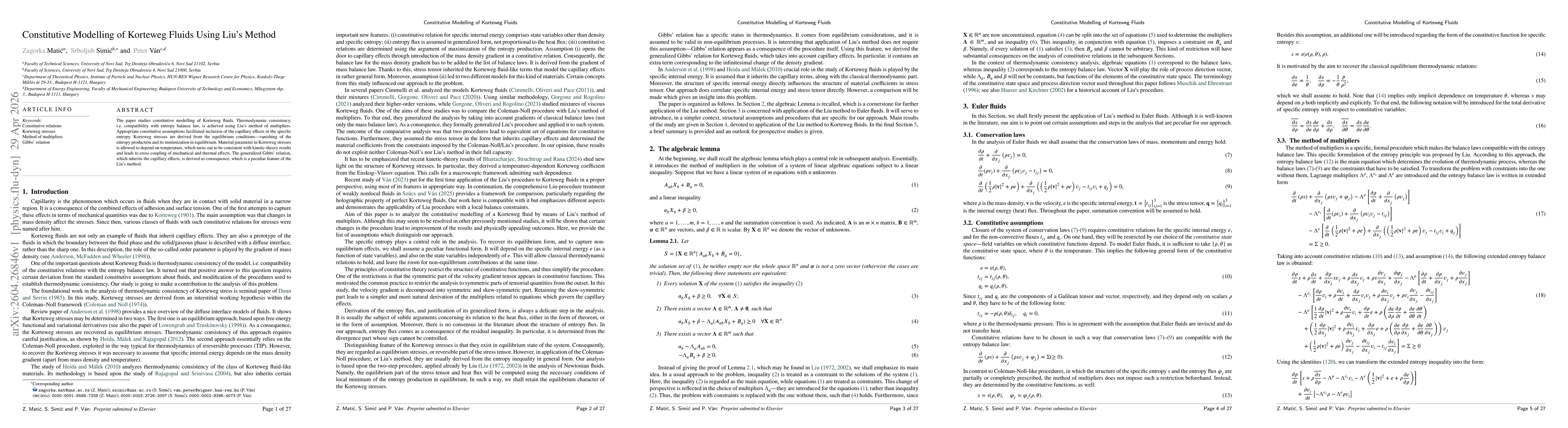Thumbnail for Constitutive Modelling of Korteweg Fluids Using Liu's Method