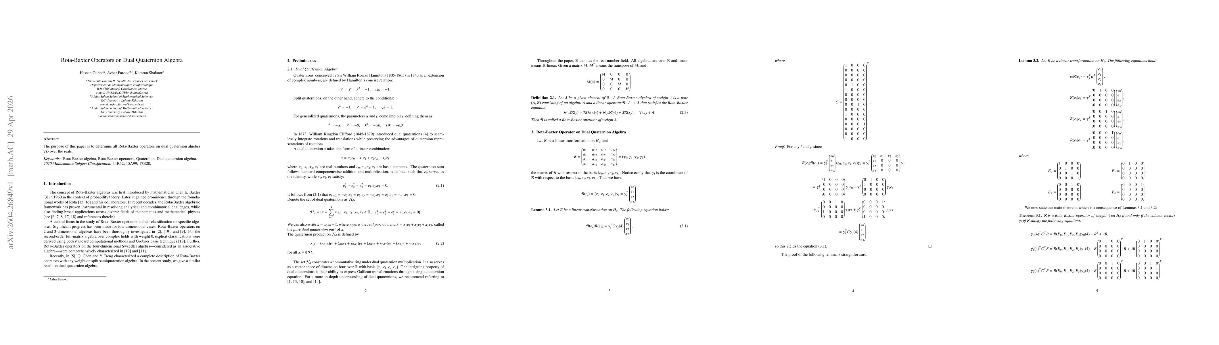 Thumbnail for Rota-Baxter Operators on Dual Quaternion Algebra