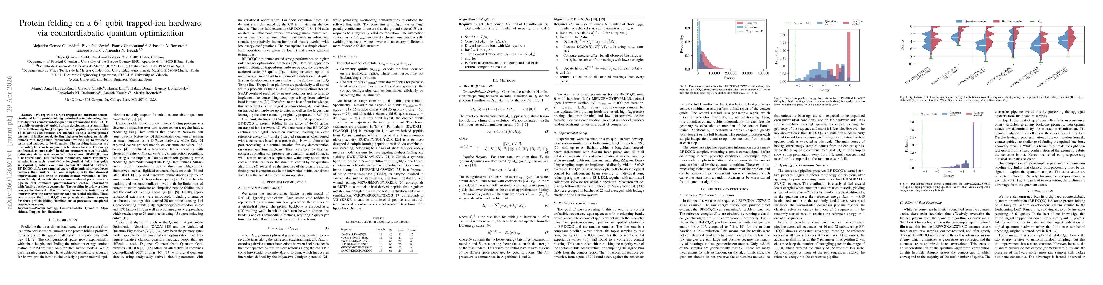 Thumbnail for Protein folding on a 64 qubit trapped-ion hardware via counterdiabatic quantum optimization