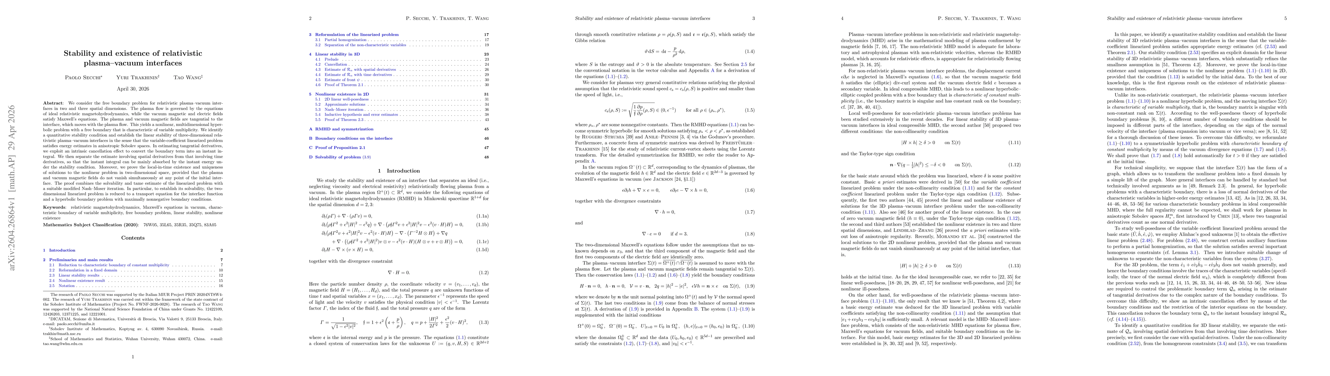Thumbnail for Stability and existence of relativistic plasma--vacuum interfaces