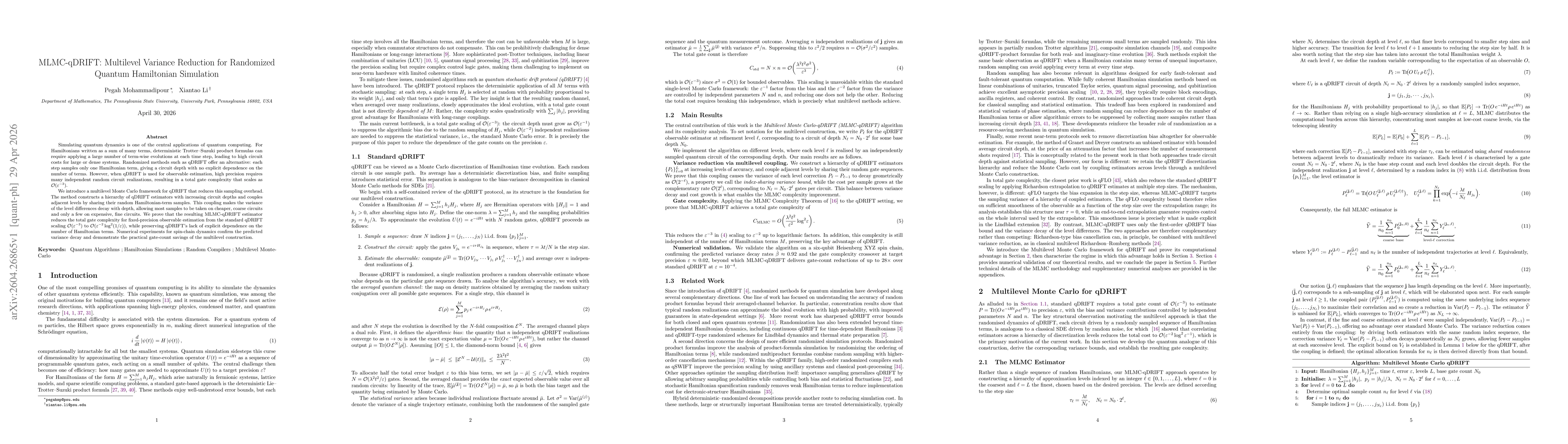 Thumbnail for MLMC-qDRIFT: Multilevel Variance Reduction for Randomized Quantum Hamiltonian Simulation