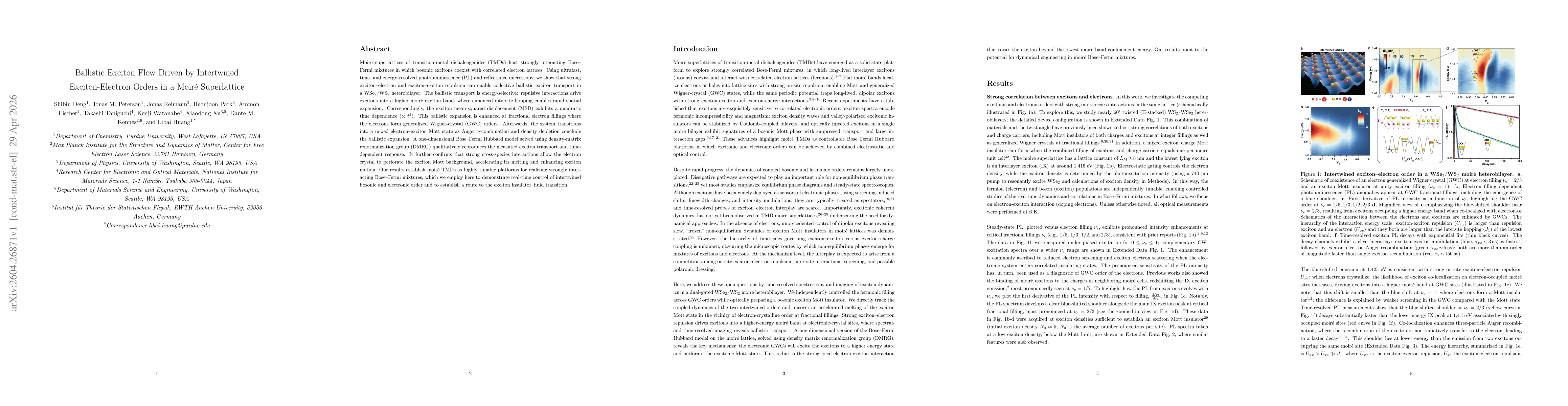 Thumbnail for Ballistic Exciton Flow Driven by Intertwined Exciton-Electron Orders in a Moiré Superlattice