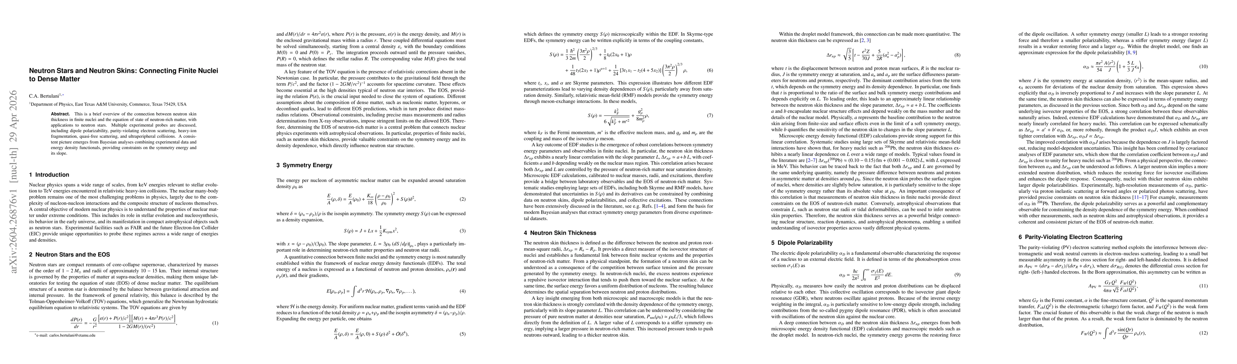 Thumbnail for Neutron Stars and Neutron Skins: Connecting Finite Nuclei to Dense Matter