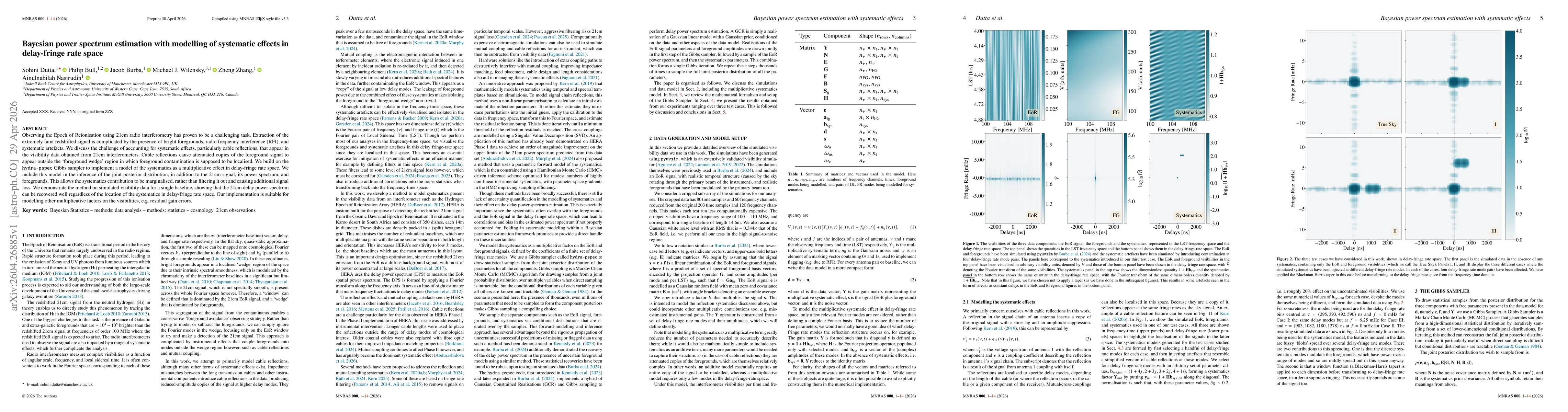 Thumbnail for Bayesian power spectrum estimation with modelling of systematic effects in delay-fringe rate space