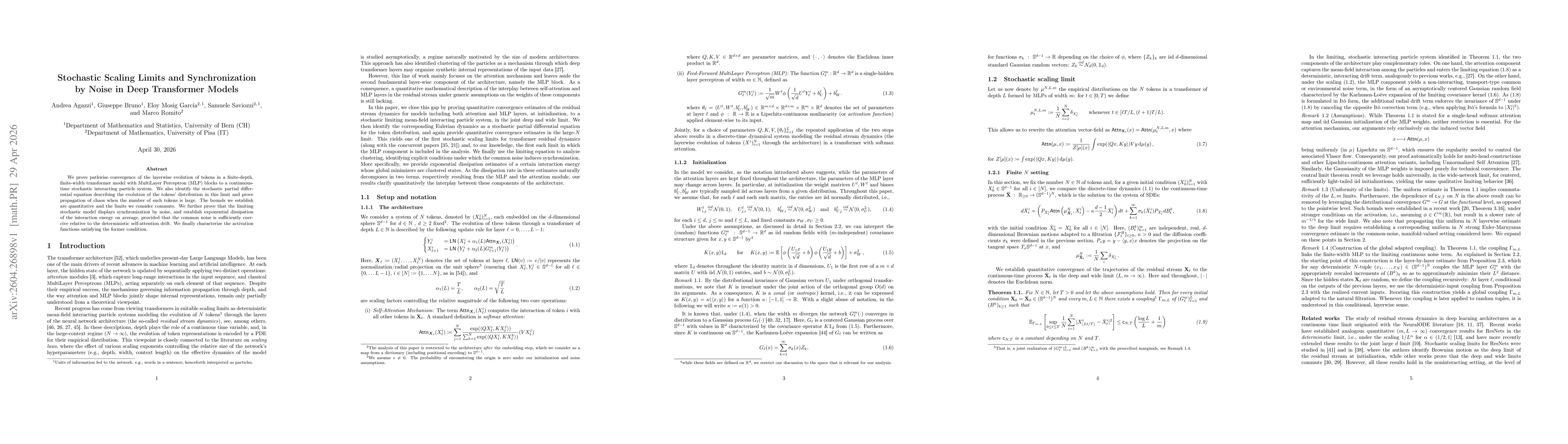 Thumbnail for Stochastic Scaling Limits and Synchronization by Noise in Deep Transformer Models