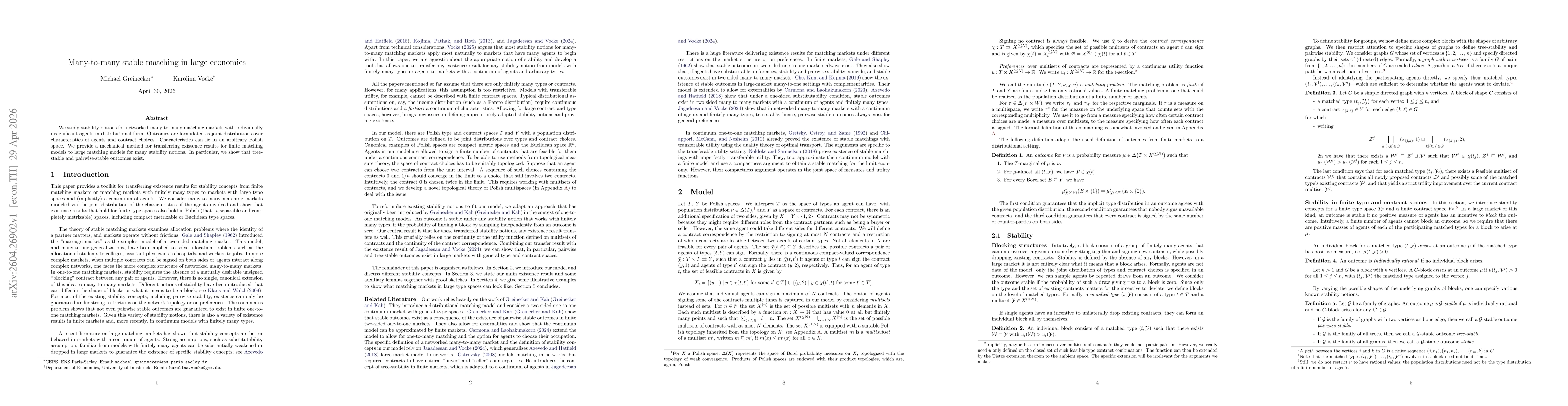 Thumbnail for Many-to-many stable matching in large economies