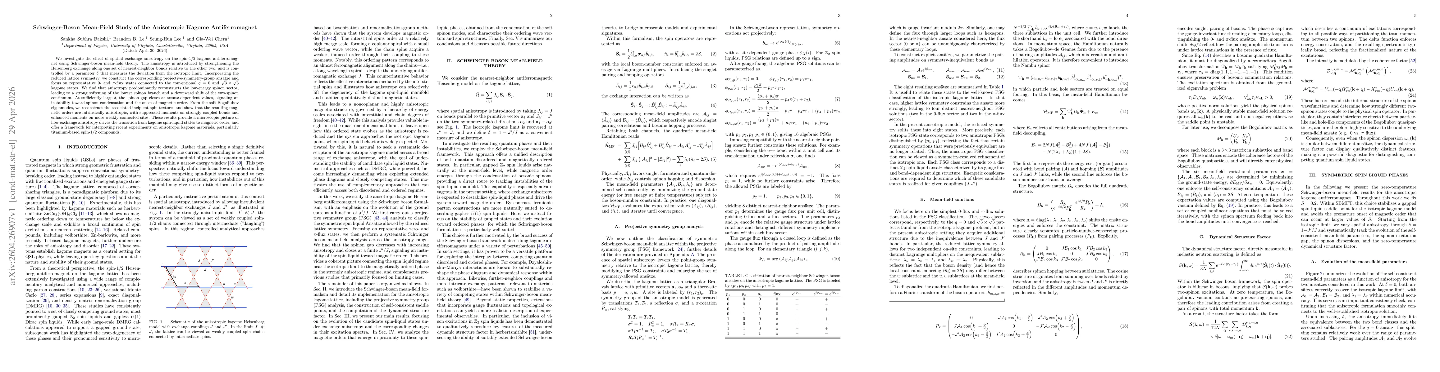 Thumbnail for Schwinger-Boson Mean-Field Study of the Anisotropic Kagome Antiferromagnet