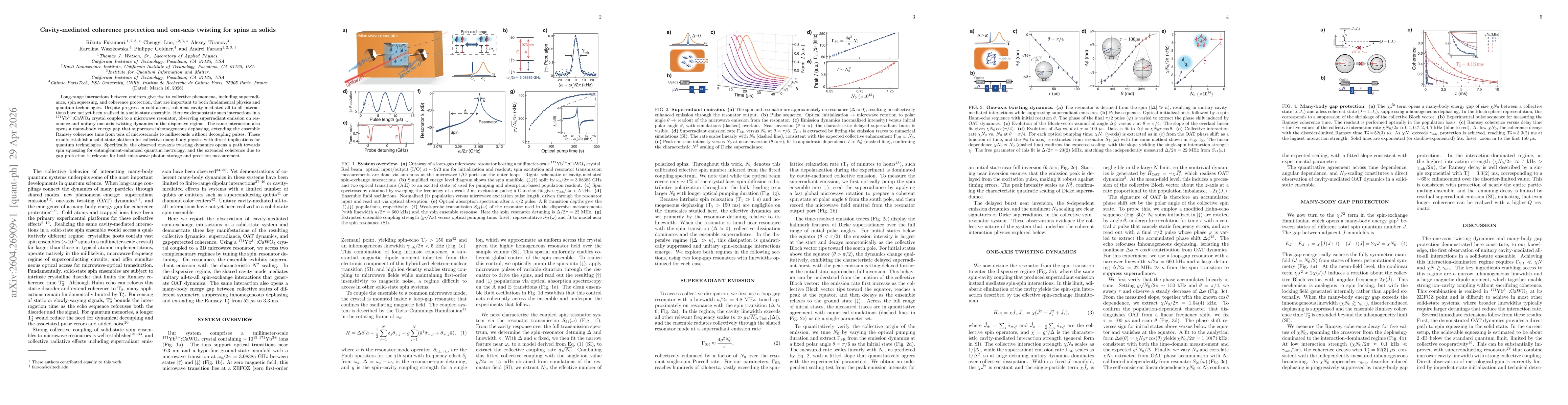 Thumbnail for Cavity-mediated coherence protection and one-axis twisting for spins in solids