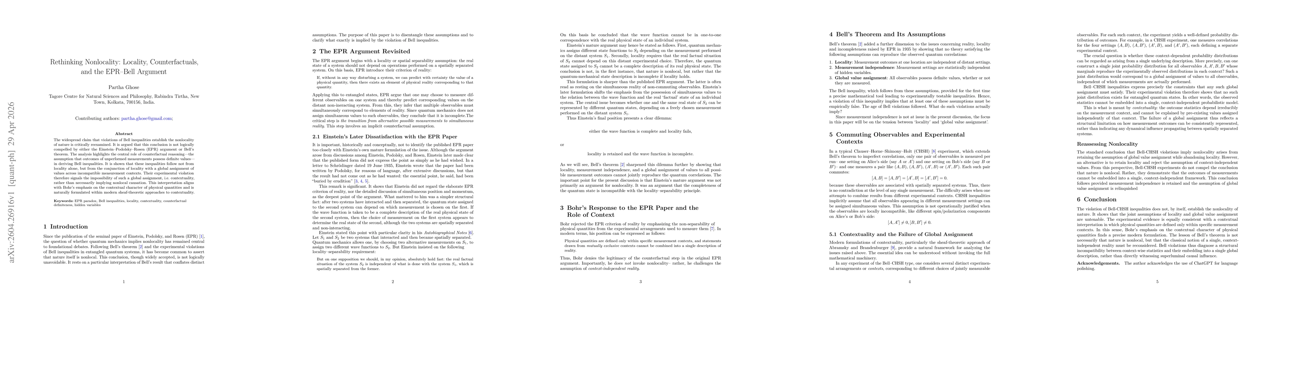 Thumbnail for Rethinking Nonlocality: Locality, Counterfactuals, and the EPR-Bell Argument