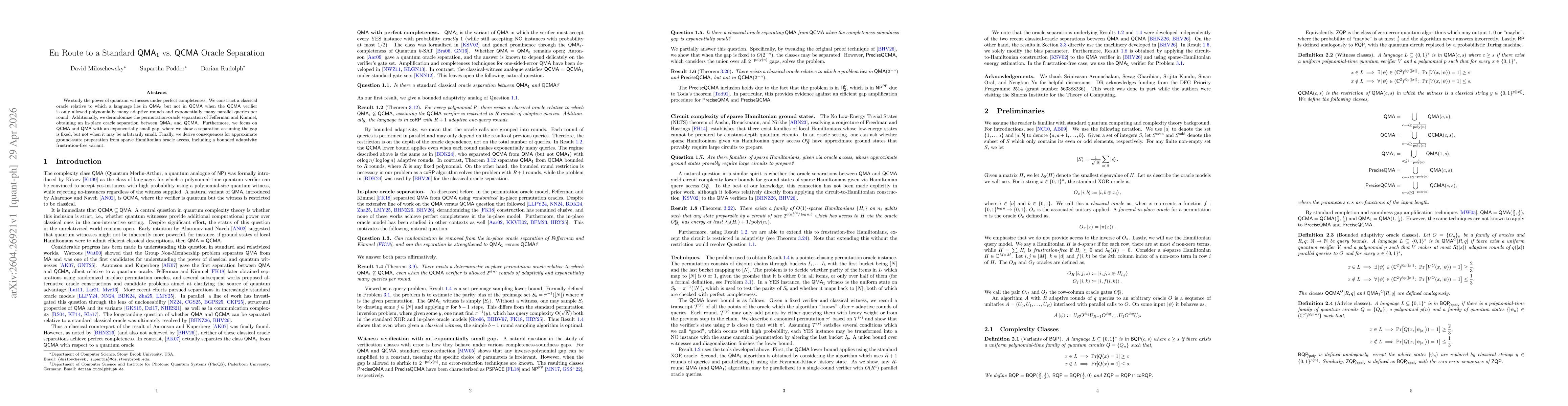 Thumbnail for En Route to a Standard QMA1 vs. QCMA Oracle Separation