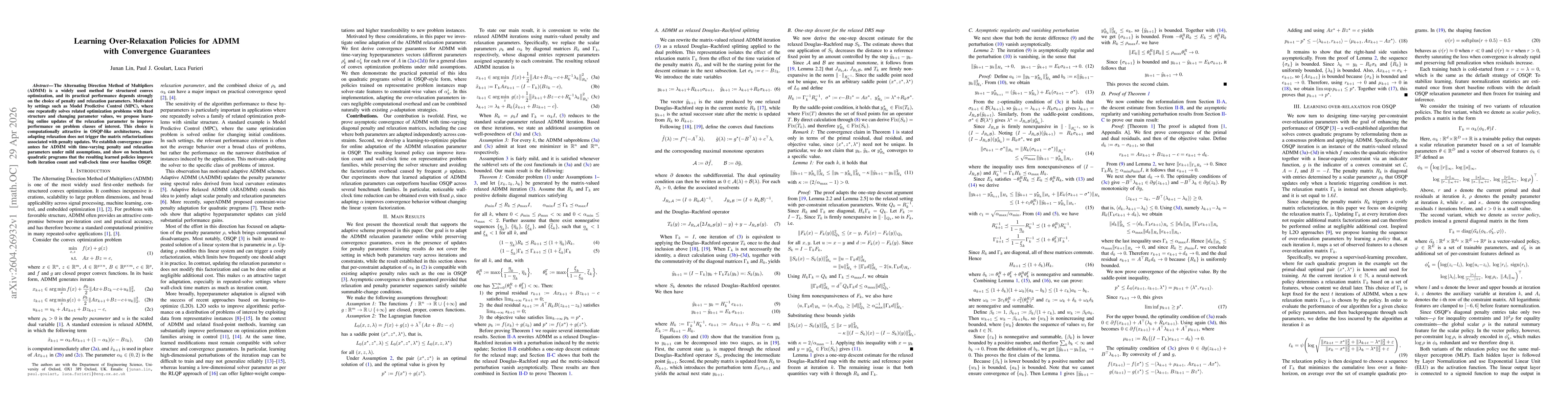 Thumbnail for Learning Over-Relaxation Policies for ADMM with Convergence Guarantees
