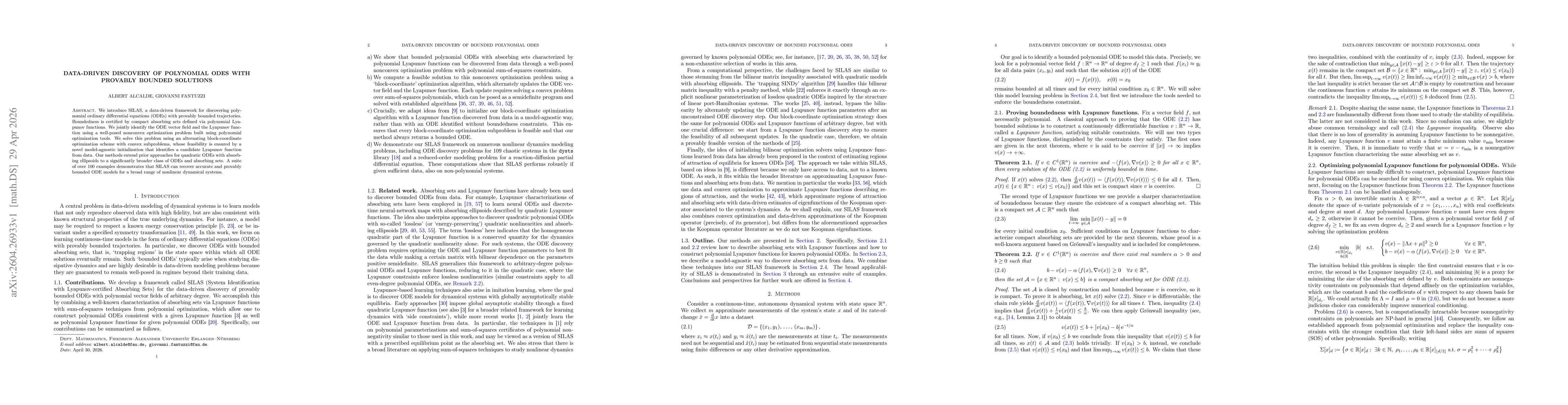 Thumbnail for Data-driven discovery of polynomial ODEs with provably bounded solutions