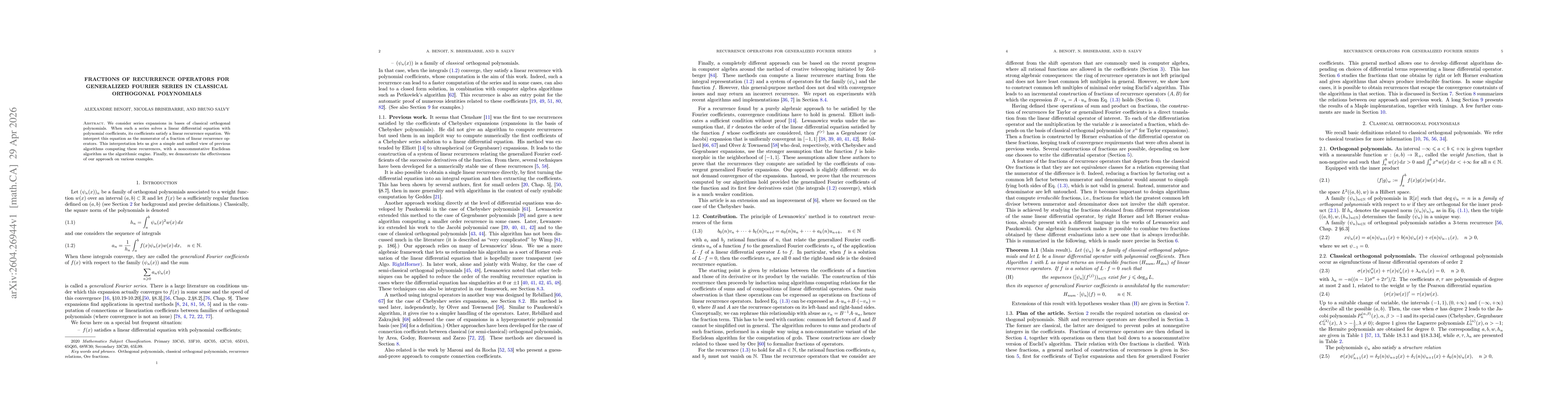 Thumbnail for Fractions of Recurrence Operators for Generalized Fourier Series in Classical Orthogonal Polynomials