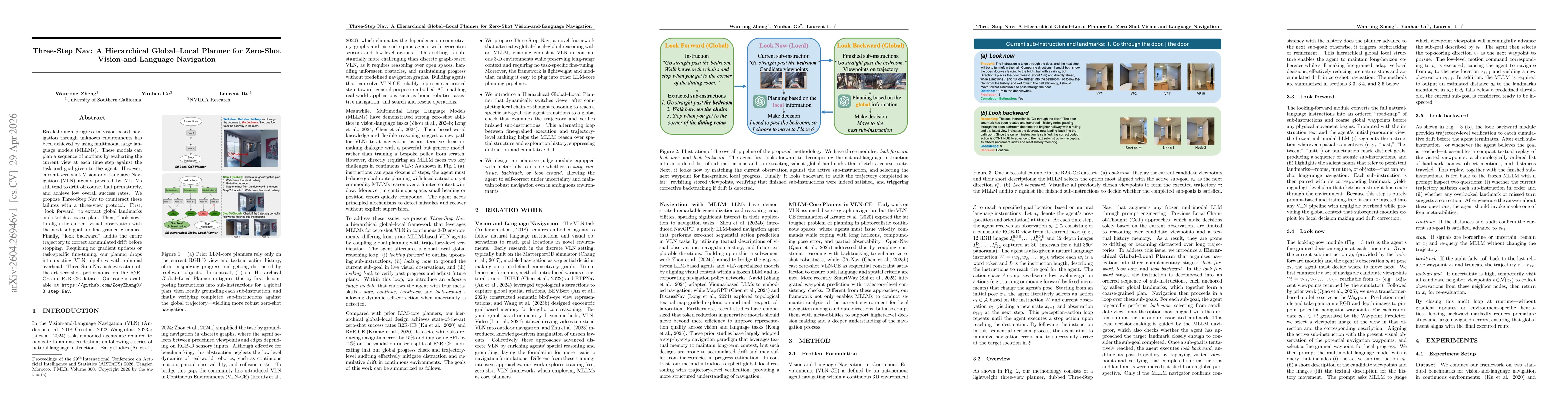 Thumbnail for Three-Step Nav: A Hierarchical Global-Local Planner for Zero-Shot Vision-and-Language Navigation