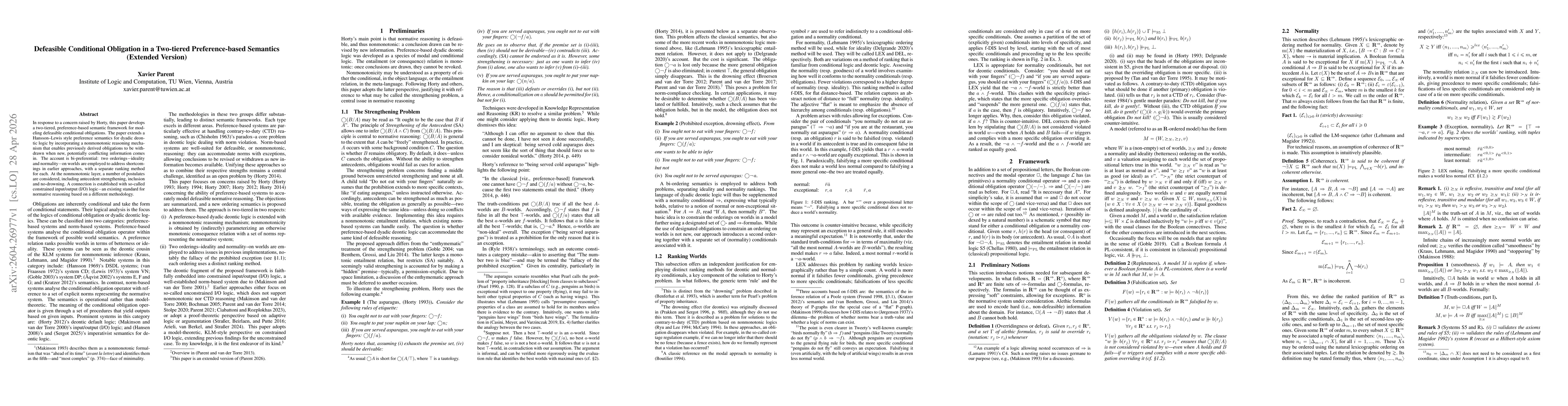 Thumbnail for Defeasible Conditional Obligation in a Two-tiered Preference-based Semantics (Extended Version)