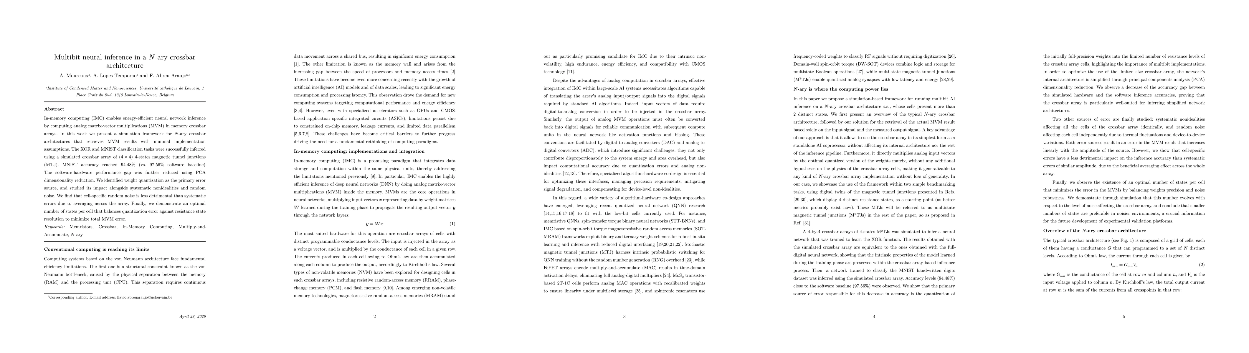 Thumbnail for Multibit neural inference in a N-ary crossbar architecture