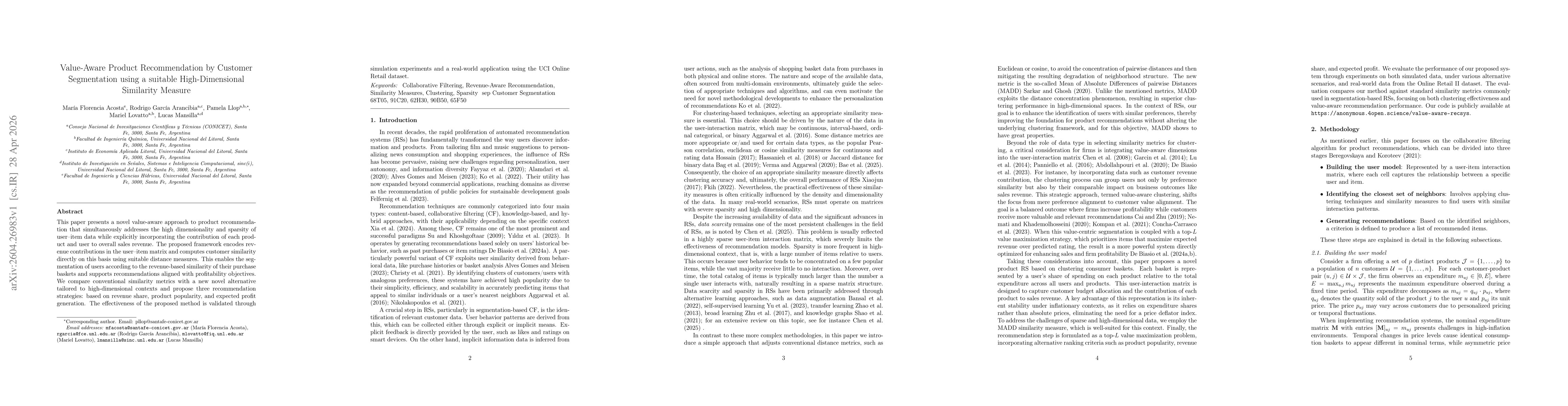 Thumbnail for Value-Aware Product Recommendation by Customer Segmentation using a suitable High-Dimensional Similarity Measure