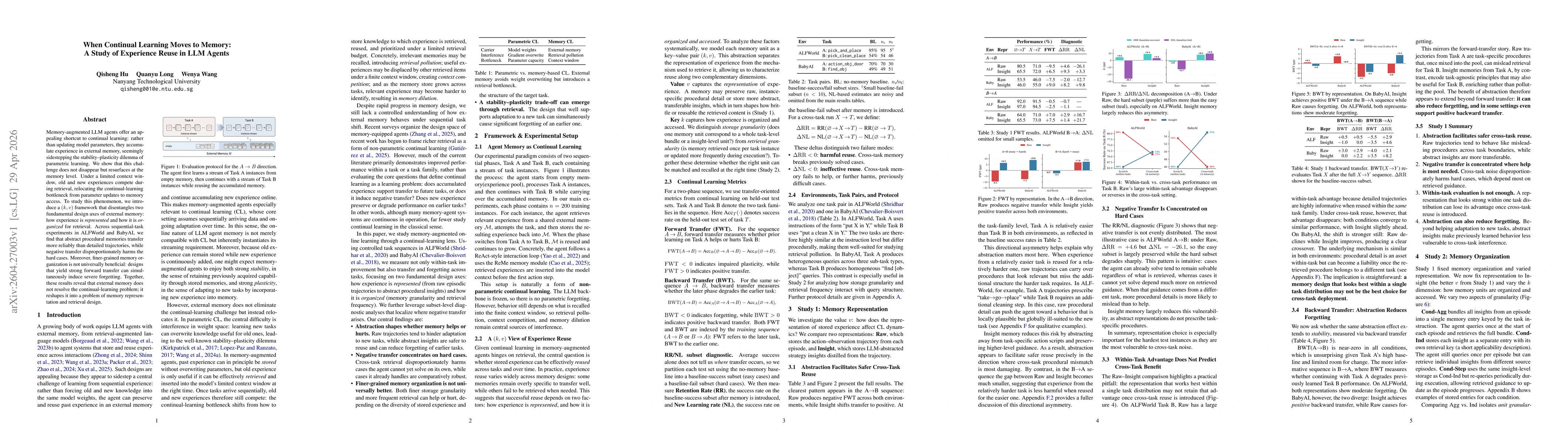 Thumbnail for When Continual Learning Moves to Memory: A Study of Experience Reuse in LLM Agents