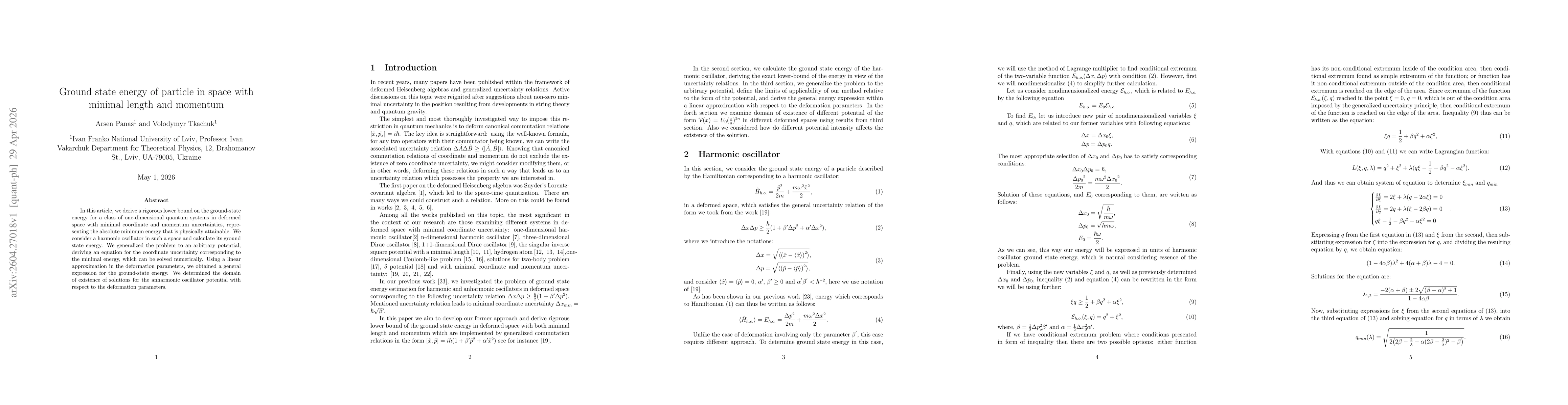 Thumbnail for Ground-state energy of a particle in a space with minimal length and minimal momentum