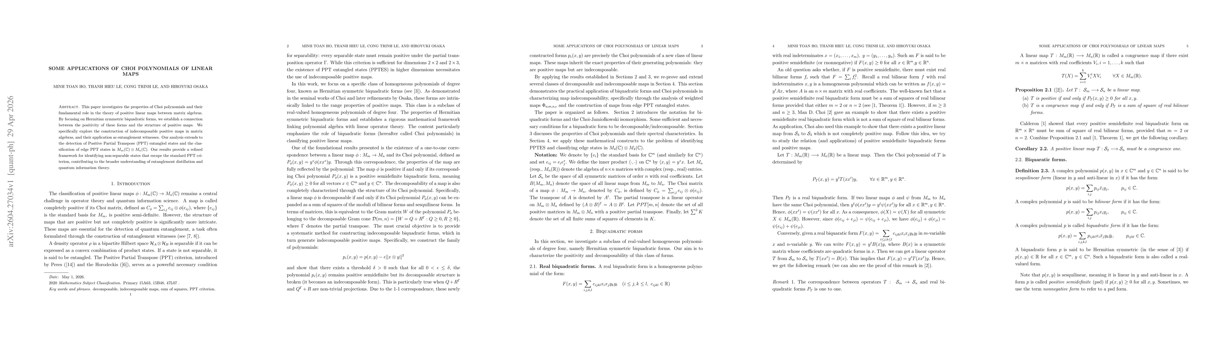 Thumbnail for Some applications of Choi polynomials of linear maps