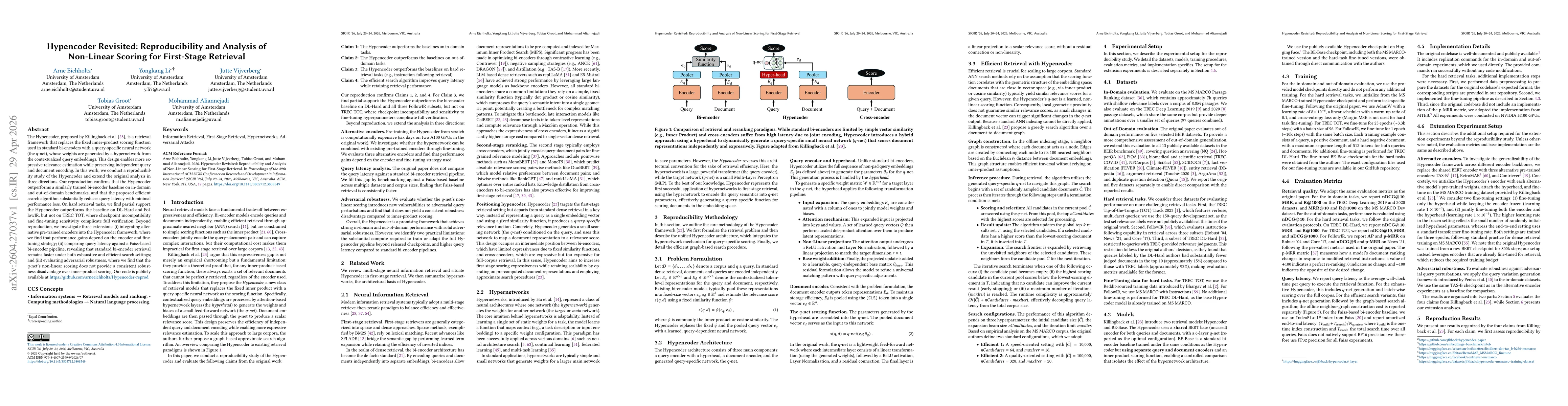 Thumbnail for Hypencoder Revisited: Reproducibility and Analysis of Non-Linear Scoring for First-Stage Retrieval