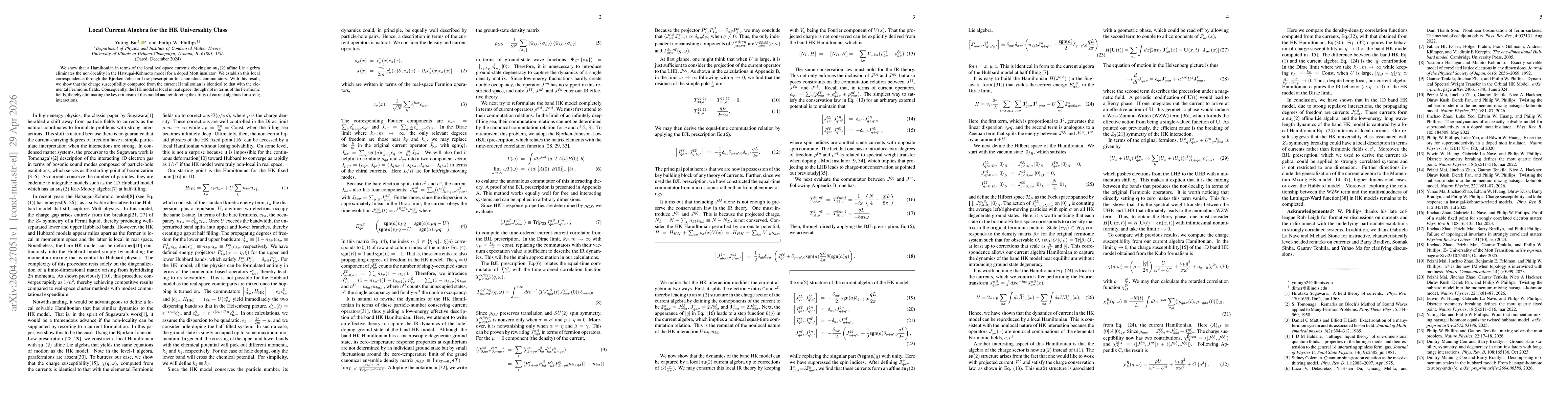 Thumbnail for Local Current Algebra for the HK Universality Class