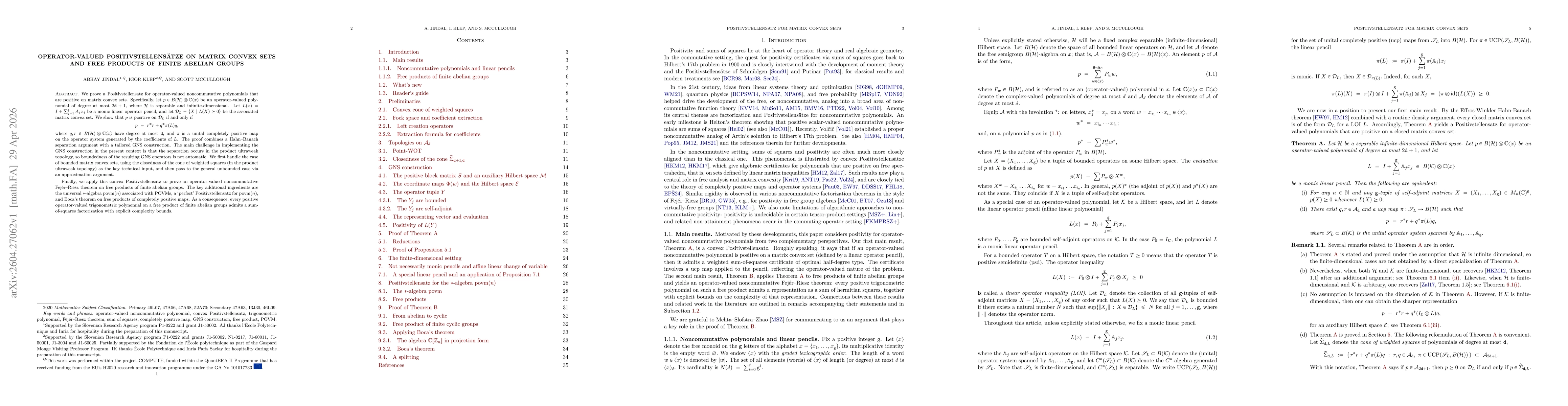 Thumbnail for Operator-Valued Positivstellensätze on Matrix Convex Sets and Free Products of Finite Abelian Groups