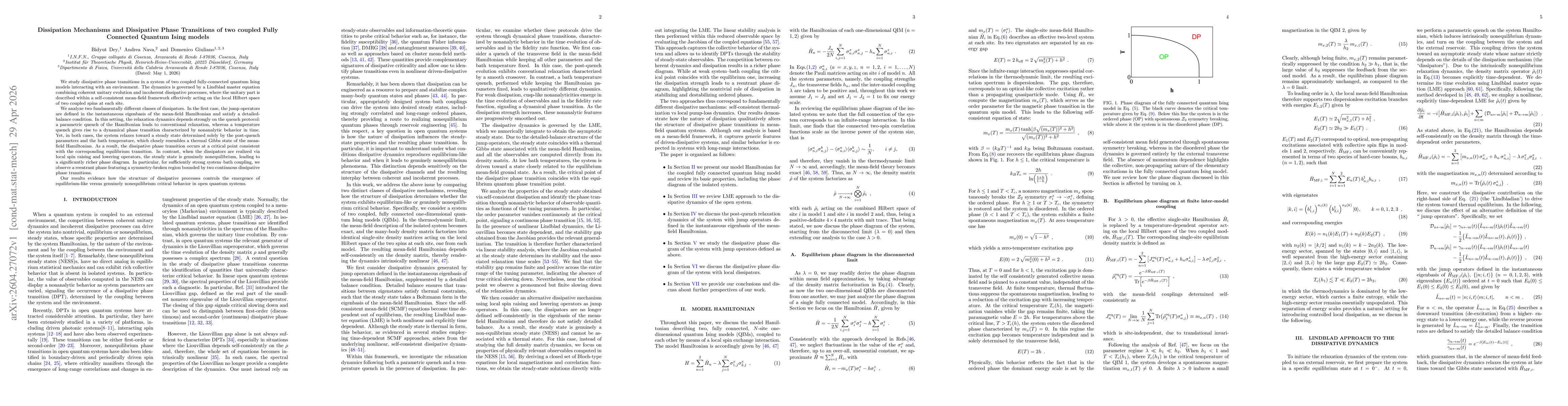 Thumbnail for Dissipation Mechanisms and Dissipative Phase Transitions of two coupled Fully Connected Quantum Ising models