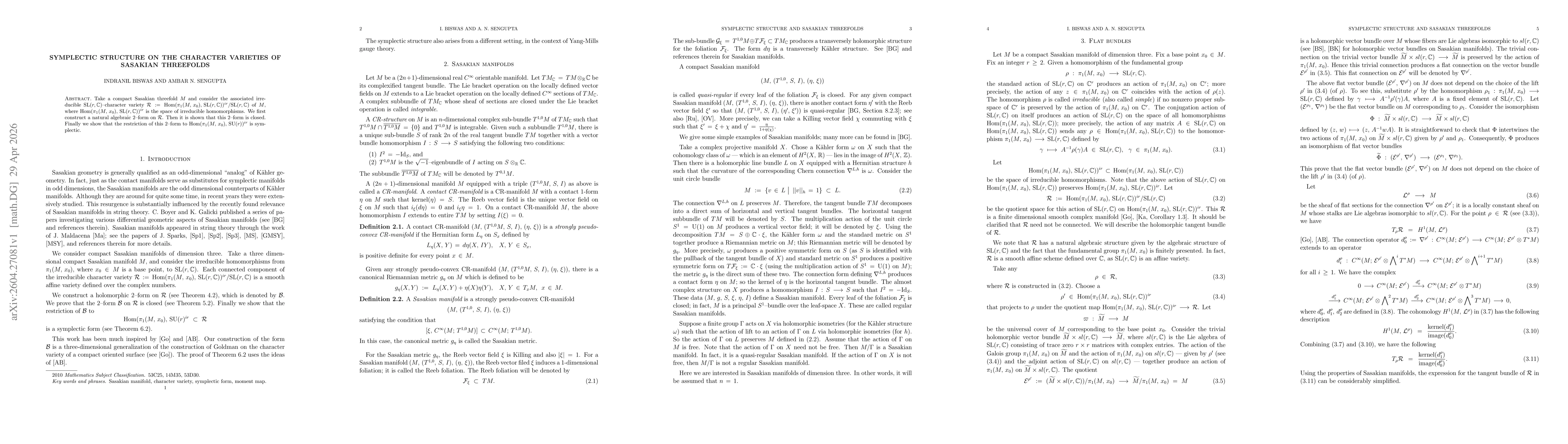 Thumbnail for Symplectic structure on the character varieties of Sasakian threefolds
