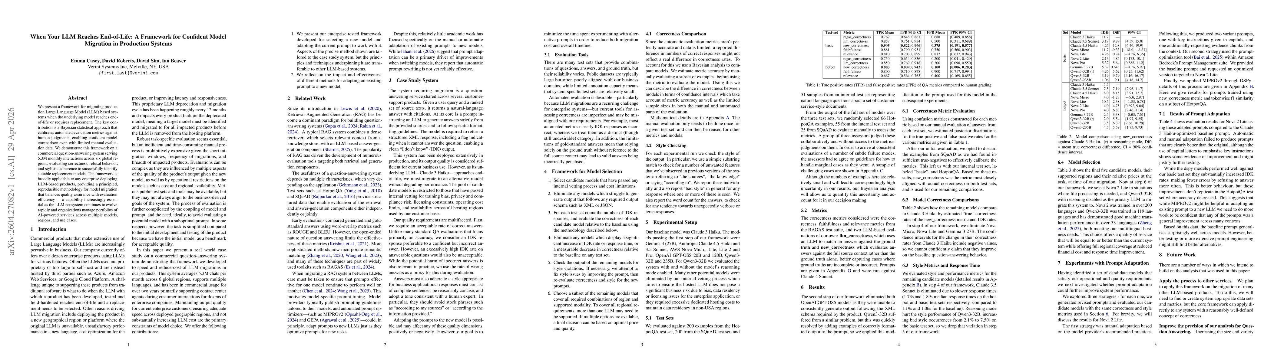 Thumbnail for When Your LLM Reaches End-of-Life: A Framework for Confident Model Migration in Production Systems