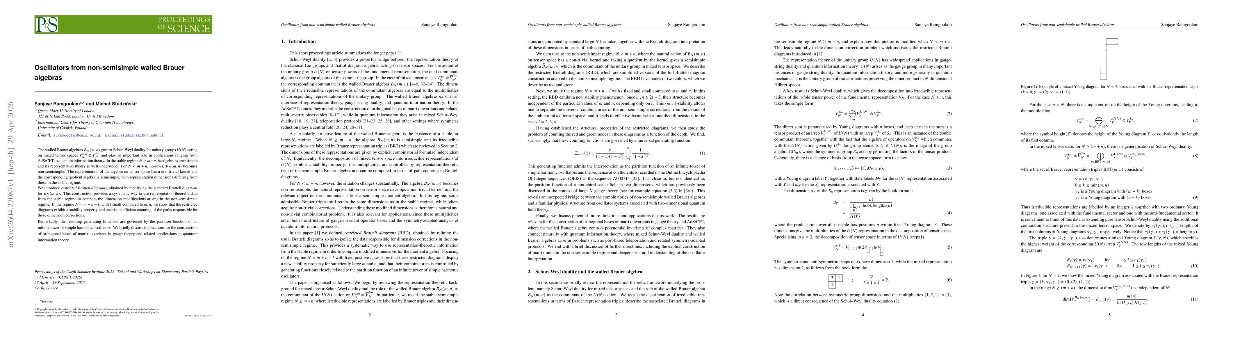 Thumbnail for Oscillators from non-semisimple walled Brauer algebras