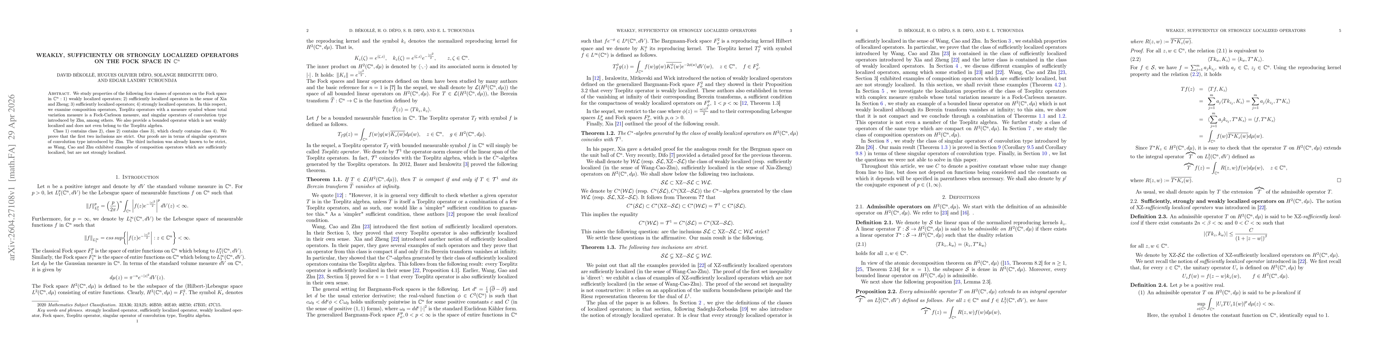 Thumbnail for Weakly, sufficiently or strongly localized operators on the Fock space in \mathh C^n