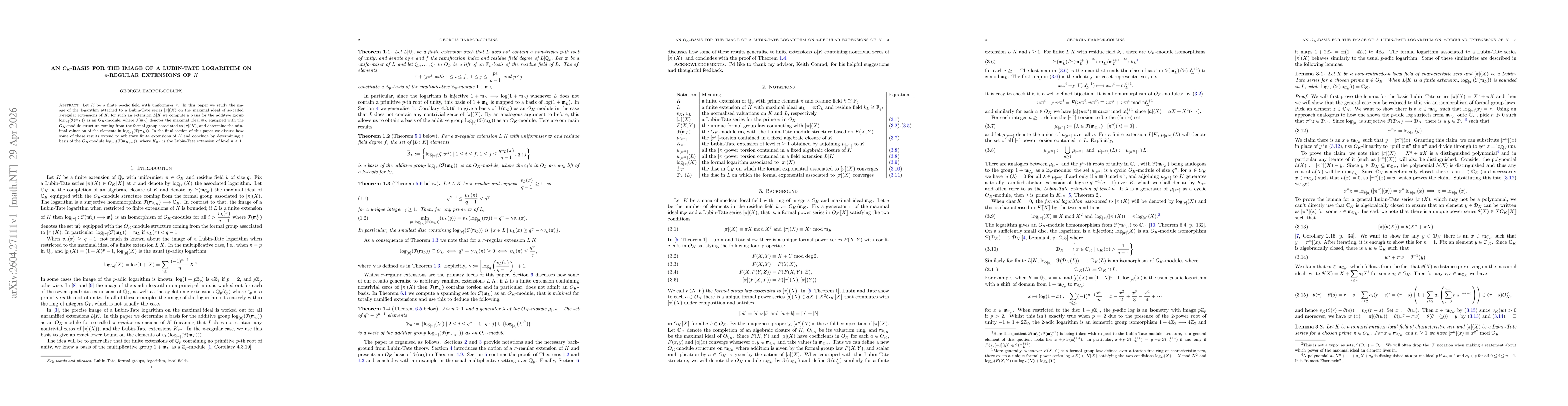 Thumbnail for An $O_K$-basis for the image of a Lubin-Tate logarithm on $π$-regular extensions of $K$
