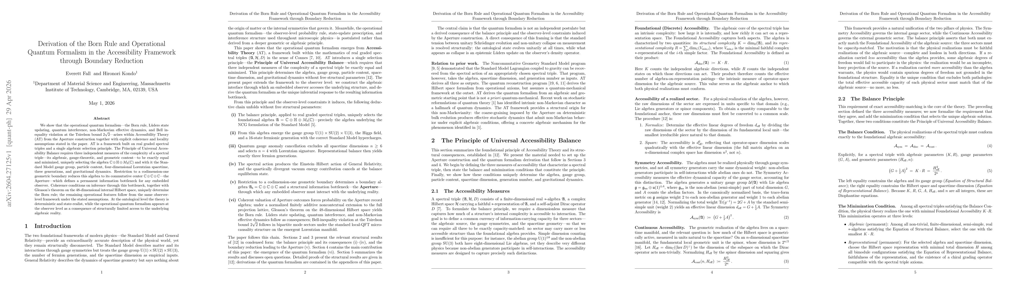 Thumbnail for Derivation of the Born Rule and Operational Quantum Formalism in the Accessibility Framework through Boundary Reduction