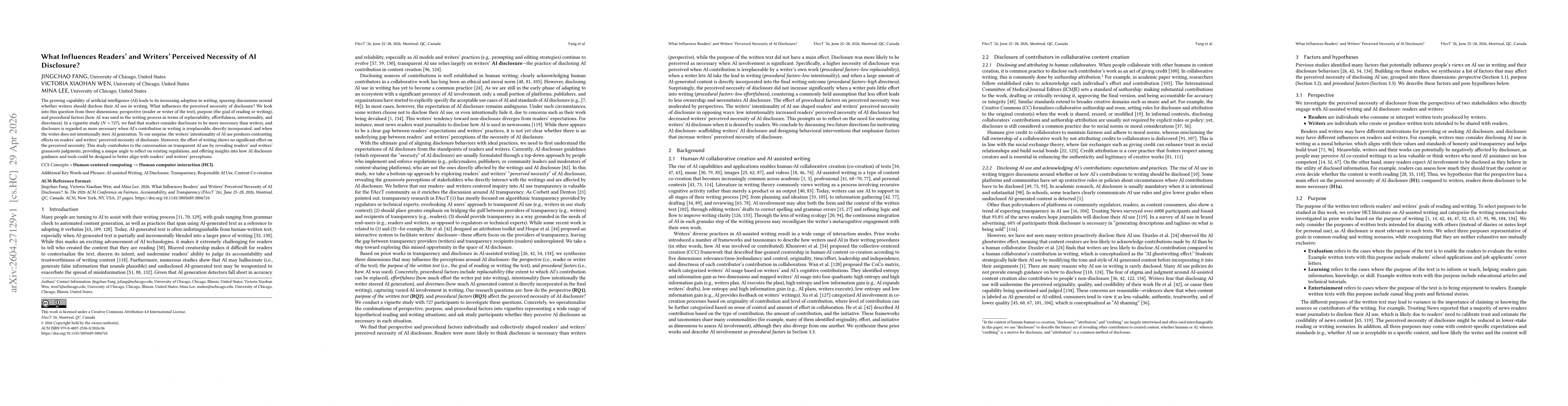 Thumbnail for What Influences Readers' and Writers' Perceived Necessity of AI Disclosure?