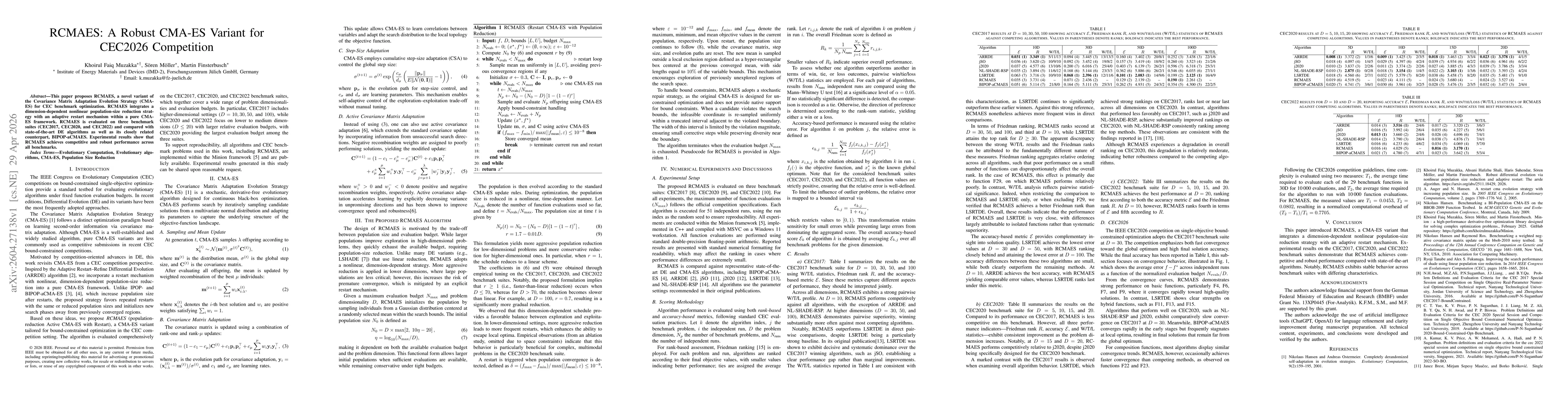 Thumbnail for RCMAES: A Robust CMA-ES Variant for CEC2026 Competition