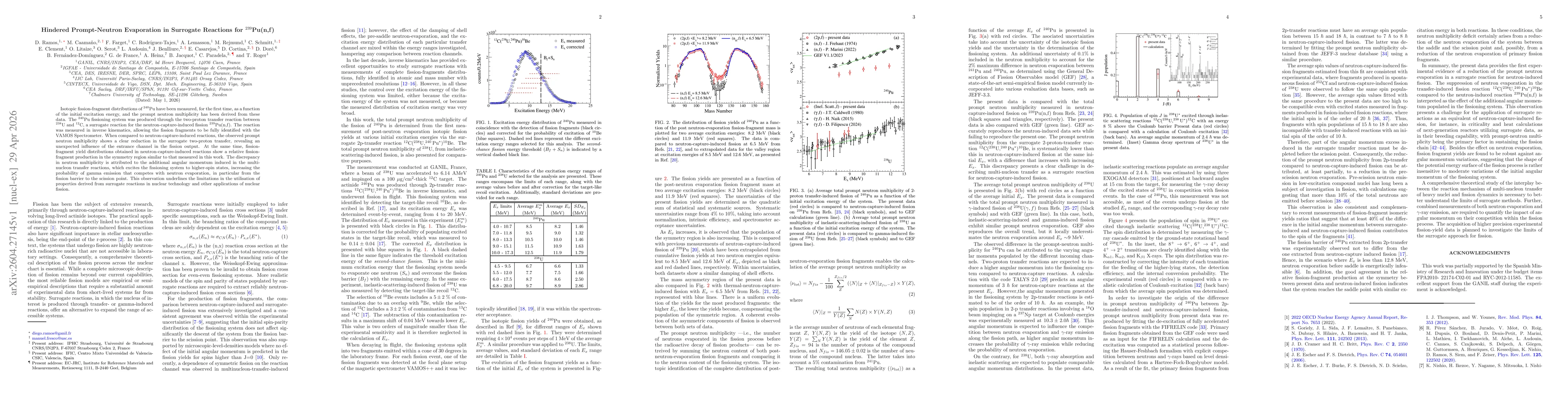 Thumbnail for Hindered Prompt-Neutron Evaporation in Surrogate Reactions for $^{239}$Pu(n,f)