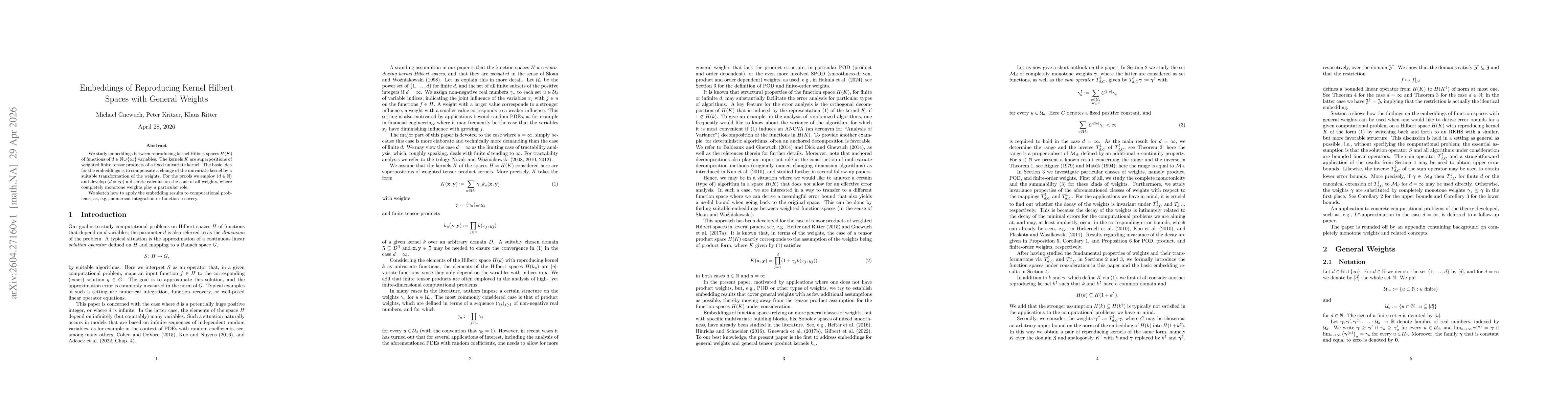 Thumbnail for Embeddings of Reproducing Kernel Hilbert Spaces with General Weights