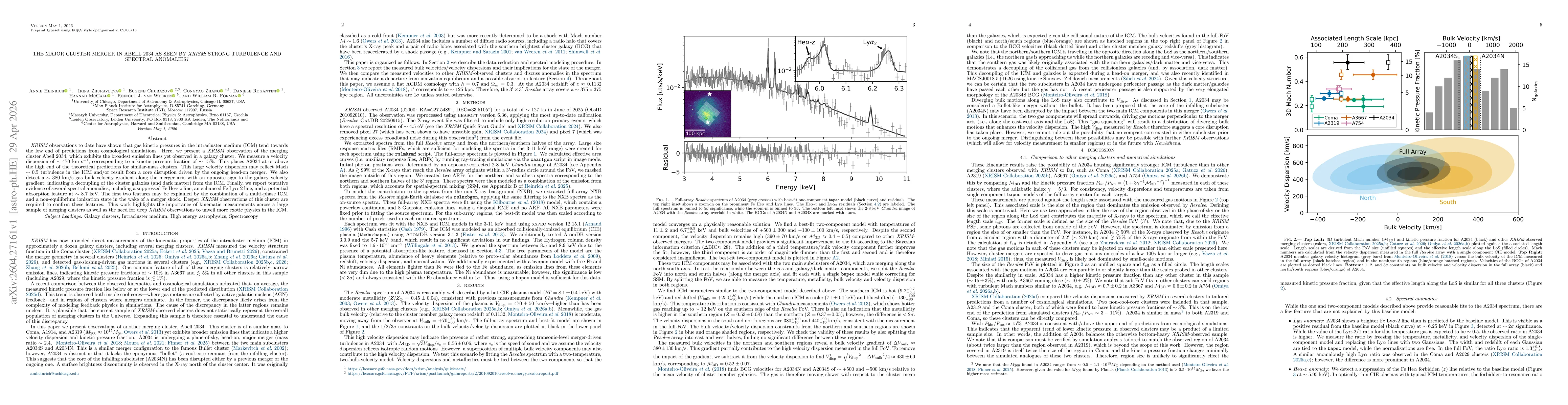 Thumbnail for The major cluster merger in Abell 2034 as seen by XRISM: Strong turbulence and spectral anomalies?