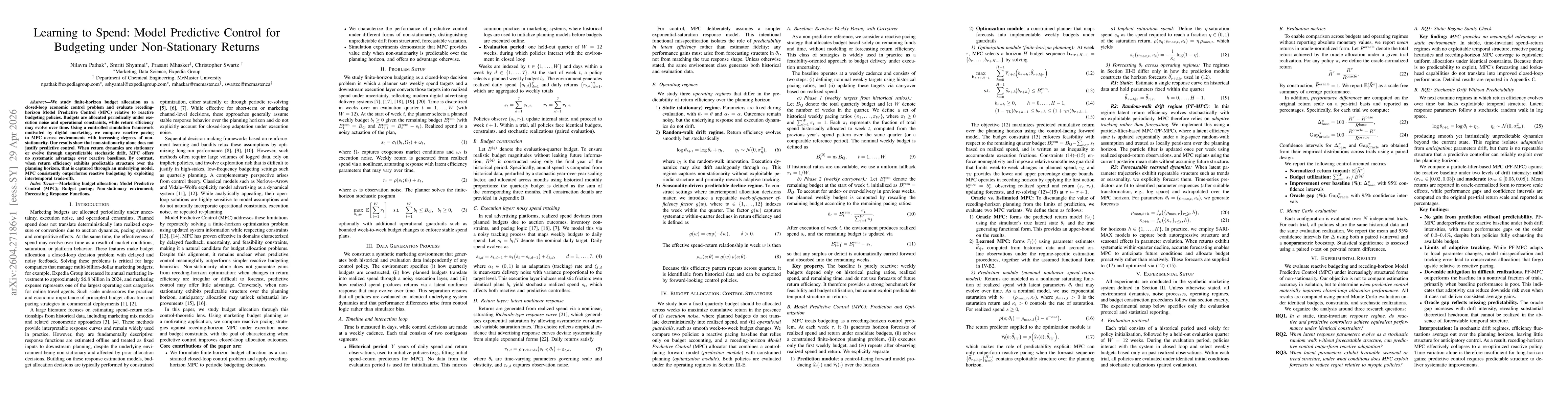 Thumbnail for Learning to Spend: Model Predictive Control for Budgeting under Non-Stationary Returns