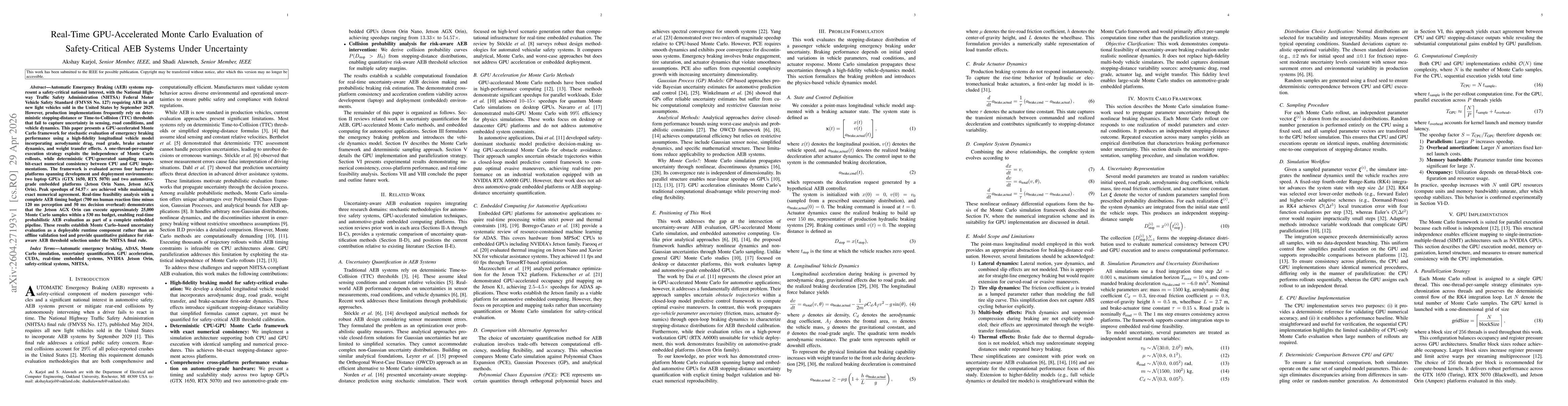 Thumbnail for Real-Time GPU-Accelerated Monte Carlo Evaluation of Safety-Critical AEB Systems Under Uncertainty